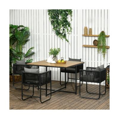 China Moderno estilo de diseño de mesa de comedor plegada y PE sillón de ratán muebles de patio conjunto de comedor en venta