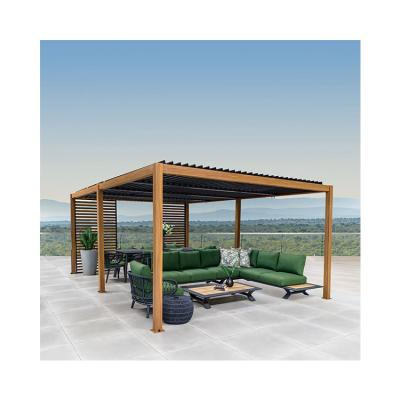 China Modern Aluminum Terrace Canopy Roof Louvered Arbours Rot Proof Wooden Coated Pergola for sale