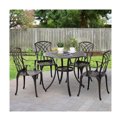 China Modern Design Style Iron Frame Cast Aluminum Dining Furniture Set with Round Table for sale