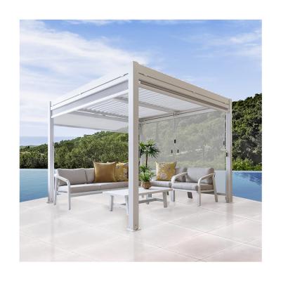 China 151kg Modern Outdoor Pergola with Bioclimatic Louver Roof and Screen from AJUNION for sale