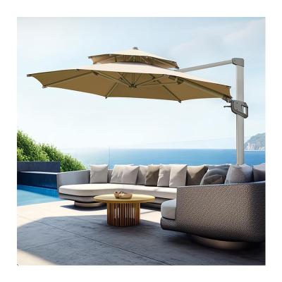 China Modern Design AJUNION Commercial Outdoor Umbrella with Waterproof 2-Tier Sun Canopy for sale