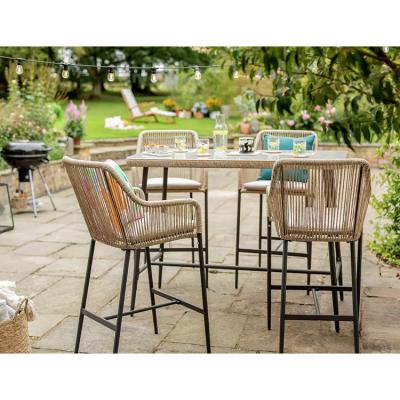 China Modern Design AJUNION Metal 4 Seater Garden Bar Set Rattan Weave Outdoor Dining Set for sale