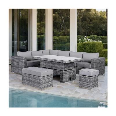 China Modern Rattan Garden Set with Sectional Dining Sofa and Rising Table Outdoor Furniture for sale