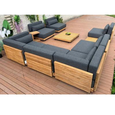 China 7 Sitzplätze Luxus Teakholz Outdoor Patio Sofa Set Armlose Sofa Größe W99 x D104 x H56cm zu verkaufen