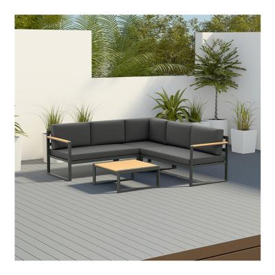 China Outdoor Metal Furniture Set for Garden Corner Sofa Lounge Modern Design Wood for sale