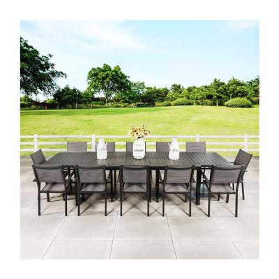 China Metal Outdoor Furniture Dining Set AJUNION Luxury Aluminum Expandable Metal Table for sale