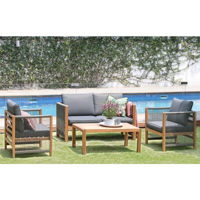 China Outdoor Furniture Set with Wooden Lounge Chairs and PE Rattan Weave W71 x D66 x H64cm for sale