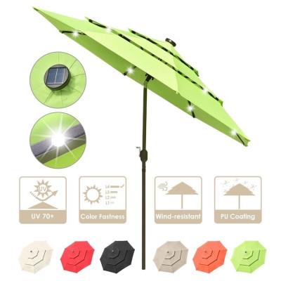 Chine Logo personnalisé Café extérieur Jardin de plage Patio Parapluie avec 3 niveaux et lumières LED à vendre