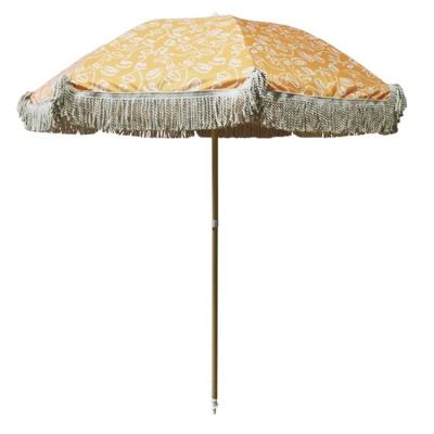 China Outdoor Beach Courtyard Sun Umbrella with Tassel in Wood Color and Polyester Material for sale