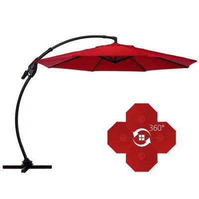 China Buiten terras Tuin Aluminium Curvy Cantilever S-vorm Bananen paraplu Parasol met basis Te koop