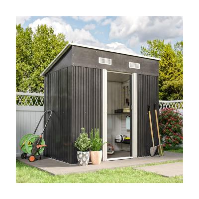 China Rot Proof AJUNION 4x6ft Garden Shed Double Sliding Door Metal Storage Shed for Tools Bike for sale