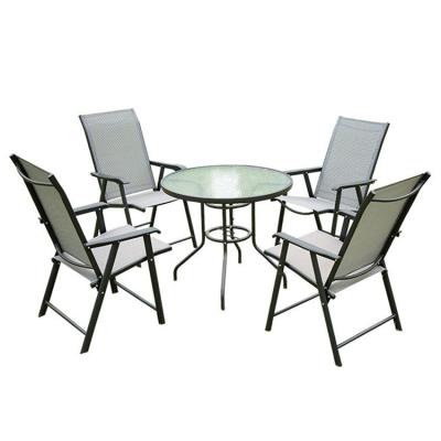 Chine Ensemble de jardin en extérieur en aluminium avec table à manger en verre rond et chaises Teslin à vendre