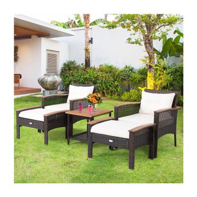 China 350 lbs. Ottoman Weight Capacity 5 Piece Outdoor Lounge Set with Vintage Wood Top for sale