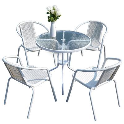 China Outdoor Balkon Restaurant Cafe Tuin Leisure Metalen Glas Ronde Tafel en Rattan Stoel Te koop