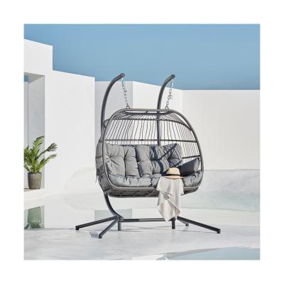 Chine Chaise suspendue extérieure AJUNION Double siège Wicker Rattan oeuf patio Balances avec support à vendre