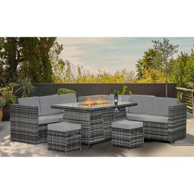 China Leisure Outdoor Steel Tube Frame AJUNION Wicker Rattan Garden Set com mesa de fogão à venda