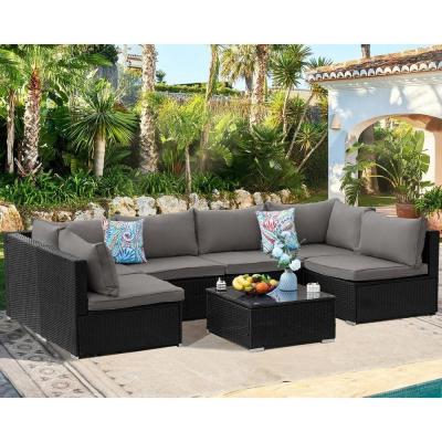 China AJUNION Wicker Rattan PE Sofá Seccional Conjunto de Jardim Mobiliário Patio Conversa Conjunto de Mobiliário Exterior à venda