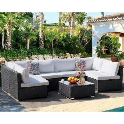 China Outdoor Furniture AJUNION 7 Piece PE Rattan Wicker Sectional Sofa Set for Garden for sale