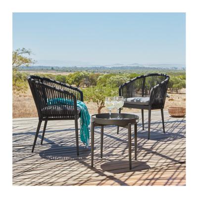 China Tejido de cuerda AJUNION 3 piezas de aluminio Bistro Set para balcón casa de campo y playa asientos en venta