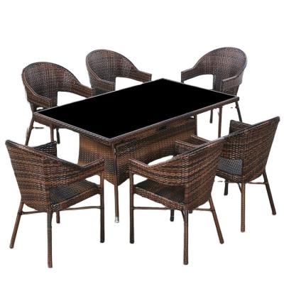 Китай Custom Logo Woven PE Rattan Dining Table and Chairs for Hotel Outdoor Patio Armchair Set (Секрет столовых и стульев для гостиниц на открытом воздухе) продается