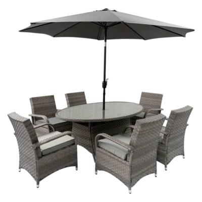 China 9 Sitzplätze Outdoor-Esstisch mit Rundtisch und Kissen von AJUNION Rattan Furniture zu verkaufen