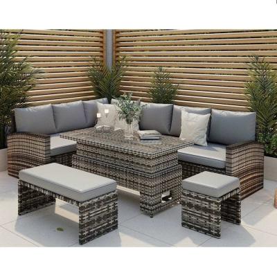 China AJUNION PE Rattan Garten-Esstischmöbel Set mit Aufstehenden Esstisch L96xW49xH35cm zu verkaufen