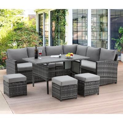 China AJUNION 9 Piece Wicker Outdoor Furniture Rattan Sofa Set Comfortable PE Wicker Rattan for sale