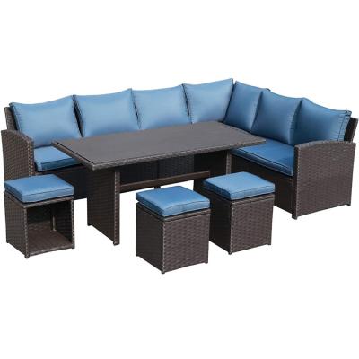 China Outdoor Sofa Patio Garden Balcony Pool Beach Woven PE Wicker Rattan Lounge Modular Sofa Set for sale