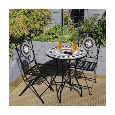 China Balcón de jardín de hierro resistente Bistro Set con estilo de diseño moderno y revestimiento de azulejos de cerámica en venta