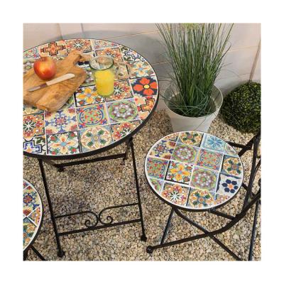 Chine AJUNION 3 pièces Outdoor Bistro Chaise de table métallique ensemble de céramique mosaïque antique pour le jardin à vendre