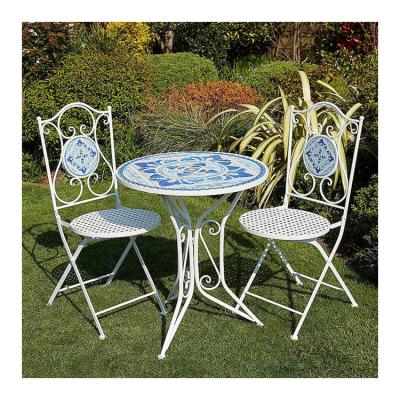 China Moderno diseño de azulejos de cerámica y polvo revestido de hierro Bistro Set para patio de jardín al aire libre en venta