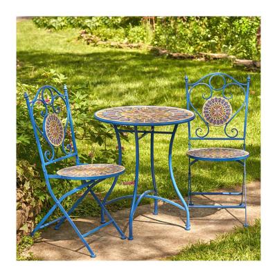 China Iron Crafts Mosaic Bistro Set 3pcs Set de balcón con mesa plegable y silla por AJUNION en venta