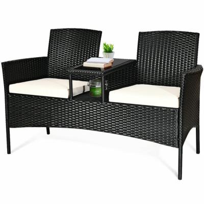 China Outdoor Garden Cafe Camping Patio Courtyard Chair Party PE Rattan Wicker Loveseat Set for sale