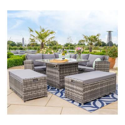 China Add Elegance to Your Garden with AJUNION Wicker Woven Sofa Set and Fire Pit Table for sale