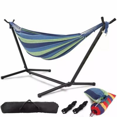 Chine Accueil Jardin extérieur Camping Portable Légère Doubles hamacs pliables en coton avec support métallique à vendre