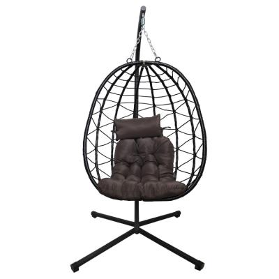 China Outdoor Patio Courtyard Garden Weave Pe Rattan Rope Folding Hanging Egg Swing Chair with Cushion for sale