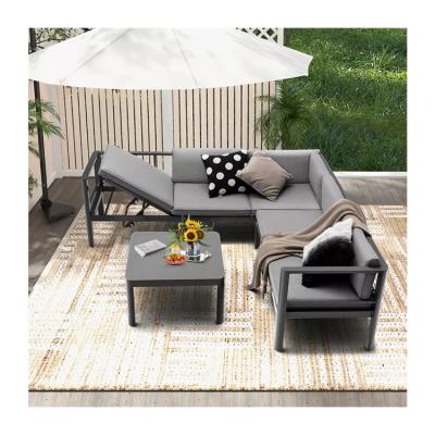 China Modern Design Garden Sofa Set AJUNION Aluminum Patio Furniture with Adjustable Back for sale