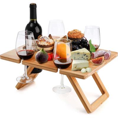 China Portable Outdoor Indoor Wooden Bamboo Folding Picnic Tray Table for Snacks and Wine for sale