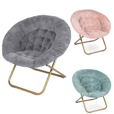 China Camping Steel Legs Foldable Moon Chair for Adult and Kid Faux Fur Bedroom Saucer Chair for sale