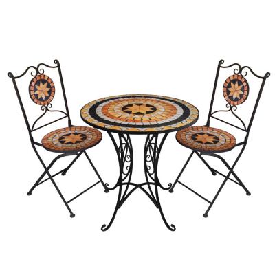 China Outdoor Patio Garden Bistro Iron Frame Nordic Antique 2 Seater Dining Table and Chair for sale