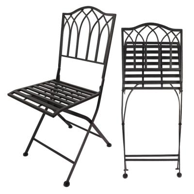 China Outdoor Bistro Garden Cafe High Back White Wrought Iron Metal Folding Chair for Wedding Event for sale