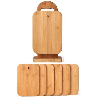 China Sustainable Bamboo Chopper Fruit Tray Set Acacia Wood Bamboo Cutting Board Set With Storage Rack To Save Kitchen Space for sale