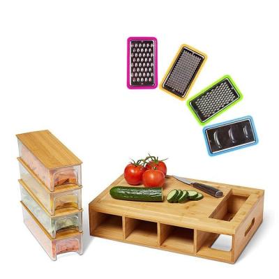 China Sustainable Fruit Vegetable Board Dormitory Board Kitchen Acacia Wood Storable Bread Cutting Board With Containers for sale