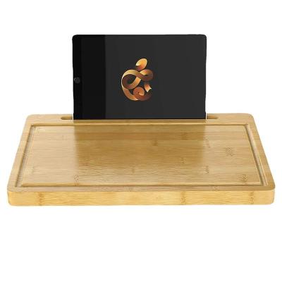 China New Modern Simple Home Sustainable Natural Custom Bamboo Work Surface Cutting Board Organizer with Phone Holder for sale