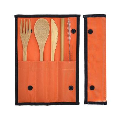 China Viable Portable Travel Knife Fork Spoon Cloth Bag Gift Creative Bamboo Cutlery Set Gift Cutlery Dinnerware Set for sale