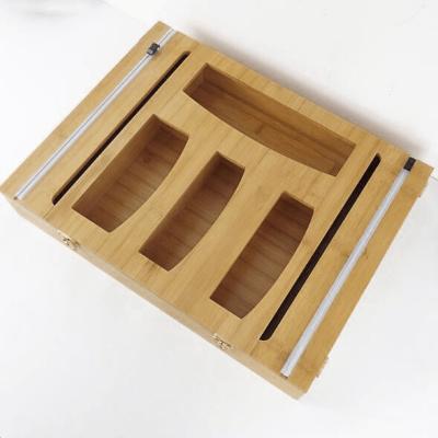 China Custom Bamboo Ziplock Box Storage Kitchen Bag Organizer Viable Single Bag Flip Top With Envelope Dispenser for sale