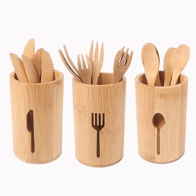 China Viable Creative Knife Fork Spoon Chopsticks Holder Set Bamboo Round Tableware Storage Rack Organizer with Optional Knife Fork and Spoon for sale