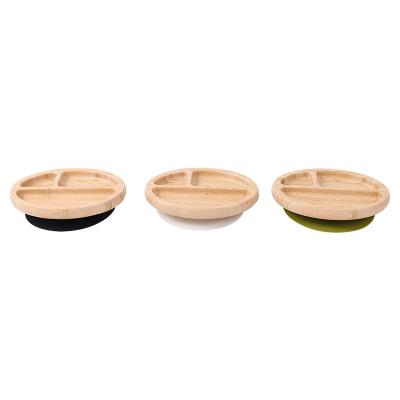 China Modern Unique Hot-selling Eco-Friendly Fruit Snack Dessert Dish Christmas Gift For Kids Bamboo Dinner Dish With Silicone Suction Cups for sale