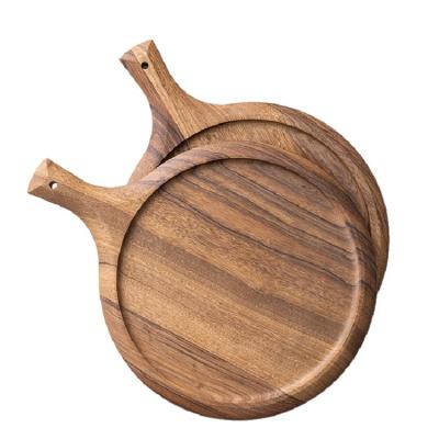 China Round Board Sustainable Insulation Cake House Tray Bamboo Wooden Bread Pizza Cutting Board With Handle for sale