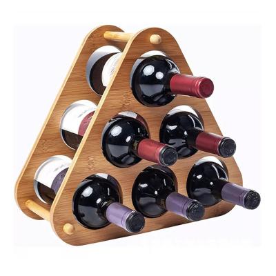 China Hot Selling Creative Bamboo Wood Wine Rack Viable Triangle Wine Rack Home Office Red Wine Storage Rack Countertops for sale